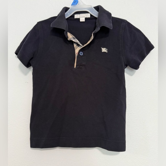 Burberry Children Boys Navy Blue Logo Nova Check Cotton Polo Shirt Sz 5T - Picture 1 of 4